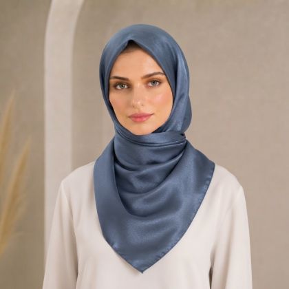 İpekçe Eşarp Kristal Düz Mavi 100*100 resmi