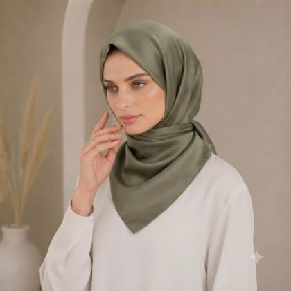 İpekçe Eşarp Kristal Düz Asker Yeşili 100*100 resmi