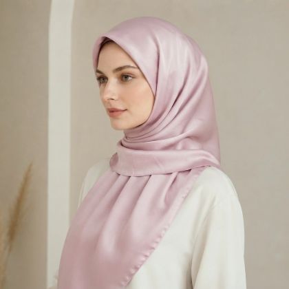 İpekçe Eşarp Kristal Düz Toz Pembe 100*100 resmi