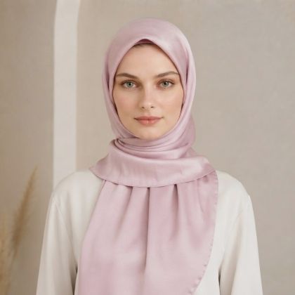 İpekçe Eşarp Kristal Düz Toz Pembe 100*100 resmi