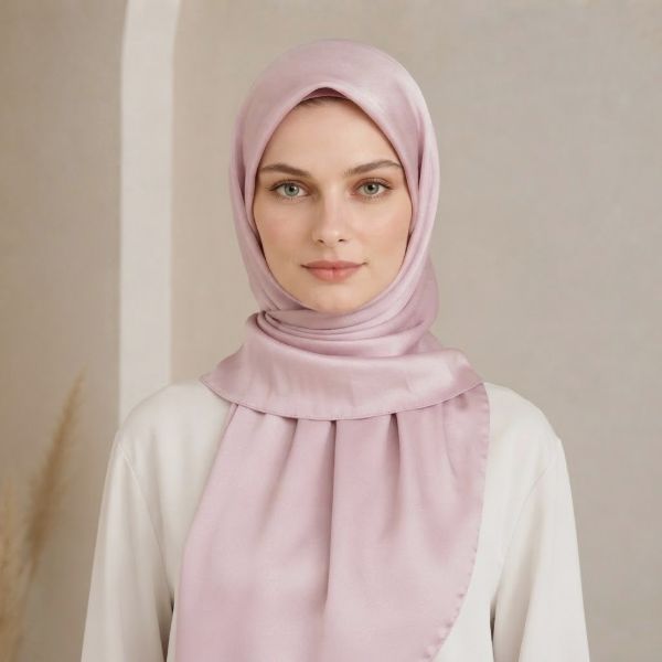 İpekçe Eşarp Kristal Düz Toz Pembe 100*100 resmi