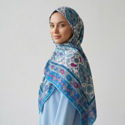 İpekçe Eşarp İp Rayon 100*100 Desenli - Turkuaz resmi