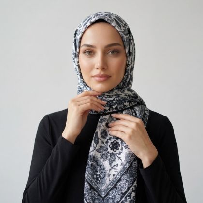 İpekçe Eşarp İp Rayon 100*100 Desenli - Siyah resmi