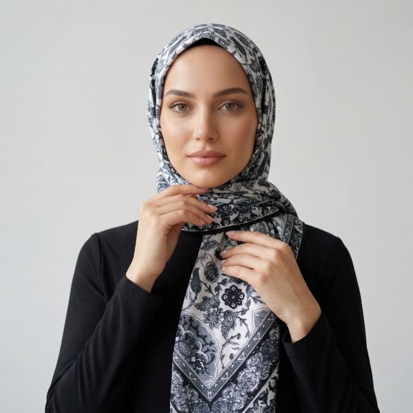 İpekçe Eşarp İp Rayon 100*100 Desenli - Siyah resmi