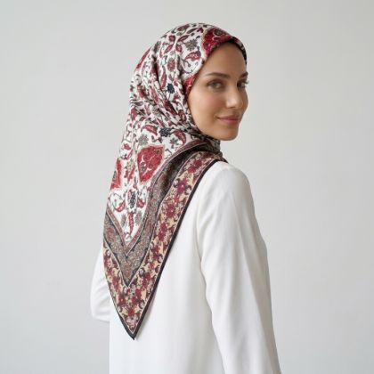 İpekçe Eşarp İp Rayon 100*100 Desenli - Kırmızı resmi