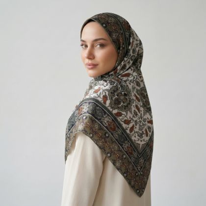 İpekçe Eşarp İp Rayon 100*100 Desenli - Yeşil resmi