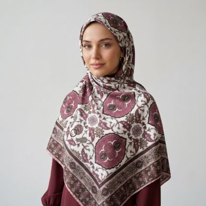 İpekçe Eşarp İp Rayon 100*100 Desenli - Pembe resmi