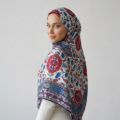 İpekçe Eşarp İp Rayon 100*100 Desenli - Lacivert resmi