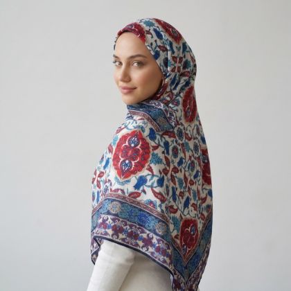 İpekçe Eşarp İp Rayon 100*100 Desenli - Lacivert resmi