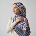 İpekçe Eşarp İp Rayon 100*100 Desenli - Lacivert resmi