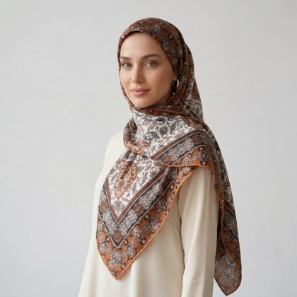 İpekçe Eşarp İp Rayon 100*100 Desenli - Turuncu resmi