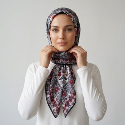 İpekçe Eşarp İp Rayon 100*100 Desenli - Gri resmi