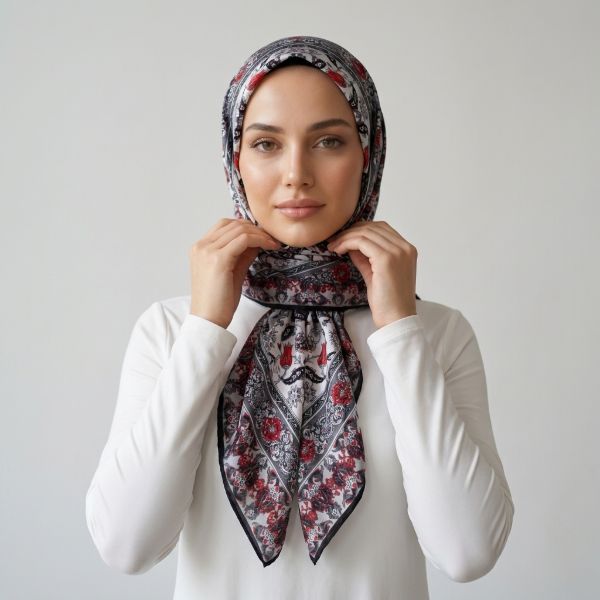 İpekçe Eşarp İp Rayon 100*100 Desenli - Gri resmi