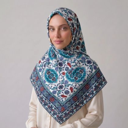 İpekçe Eşarp İp Rayon 100*100 Desenli - Mavi resmi