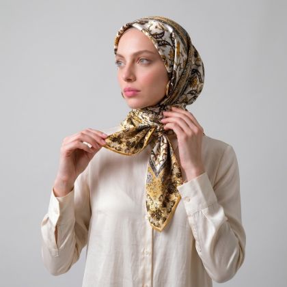 İpekçe Eşarp İp Rayon 100*100 Desenli- Sarı resmi